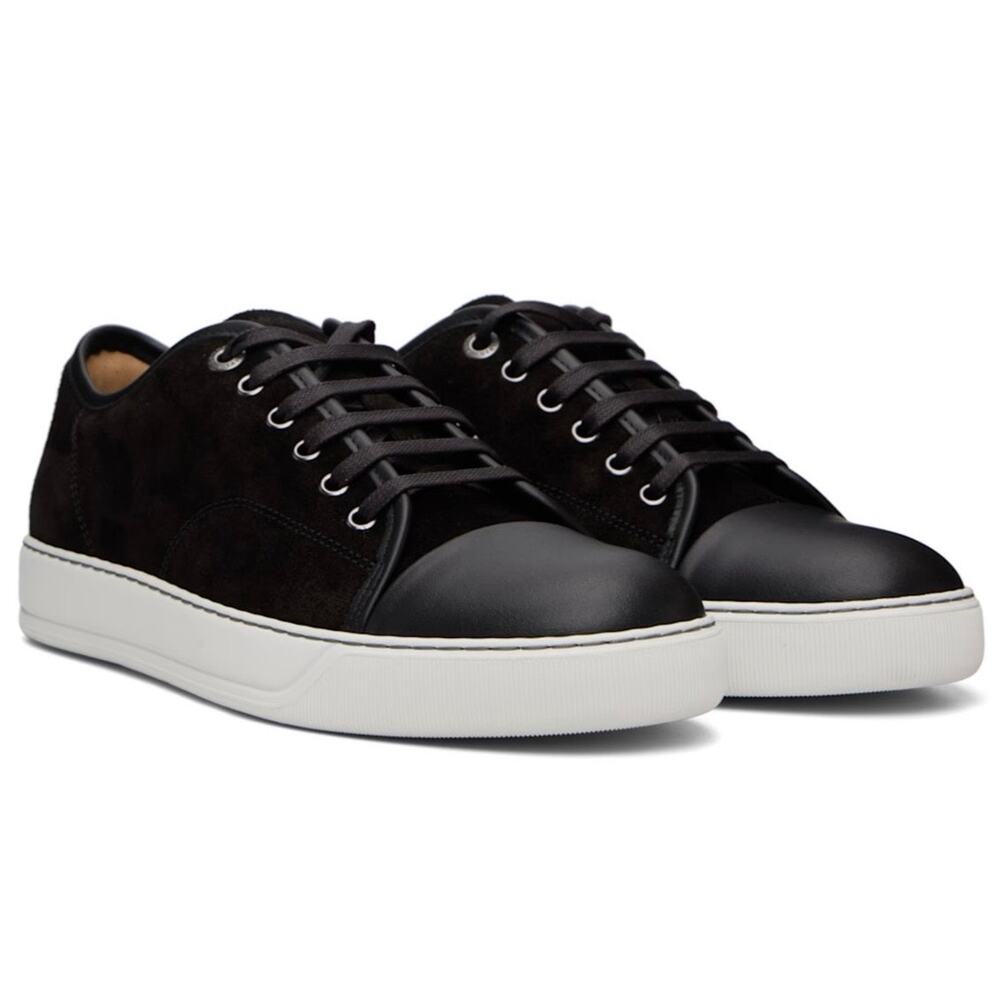 Lanvin DBB1 Lace-Up Sneakers tonal black white leather suede Men's 9